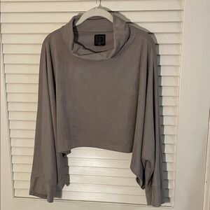 Lime & Vine Gray Taupe Faux Suede Cowl Neck Dolman Sleeve Cropped Top Overlay